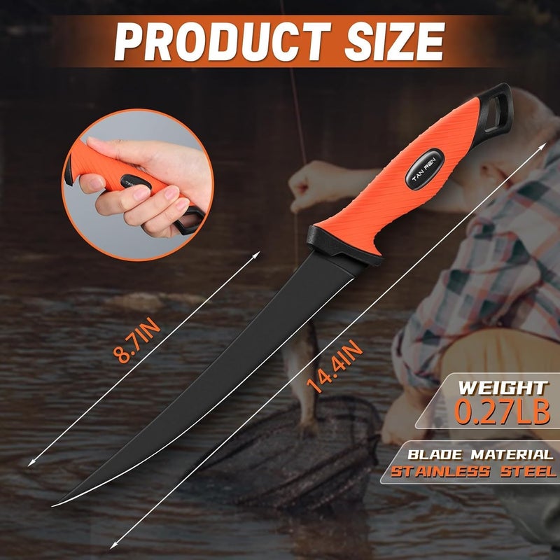 TAN REN Fillet Knife for Fish 9 inch, Flexible Fishing Knife for Filleting and Cleaning, Non-slip Handle Stainless Steel Filet Knives with Sheath, Fishing Gifts for Men - Image 5